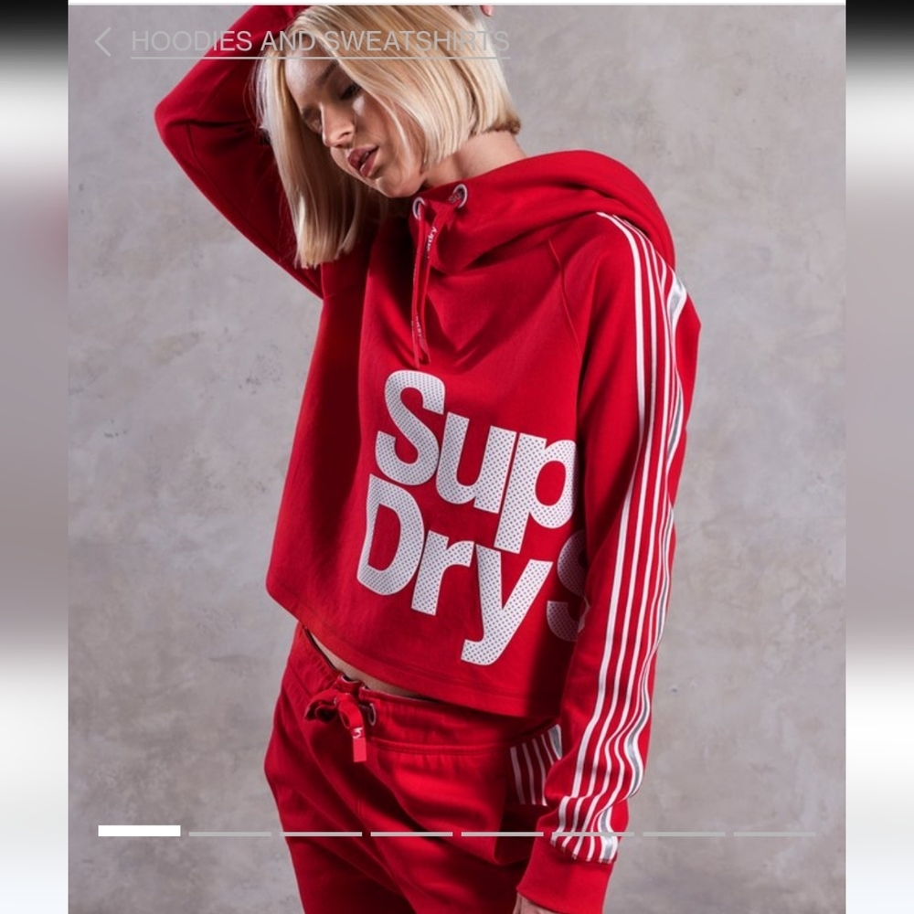 Superdry Red Combat Sport Crop Hoodie With White Rubber Accents